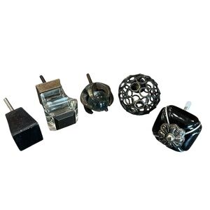 Set of 5 Black and Silver Decorative Knobs, Whimsical, Steam Punk, Drawer Pulls